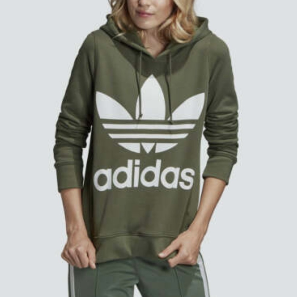 Adidas Olive Green Hoodie with White Logo